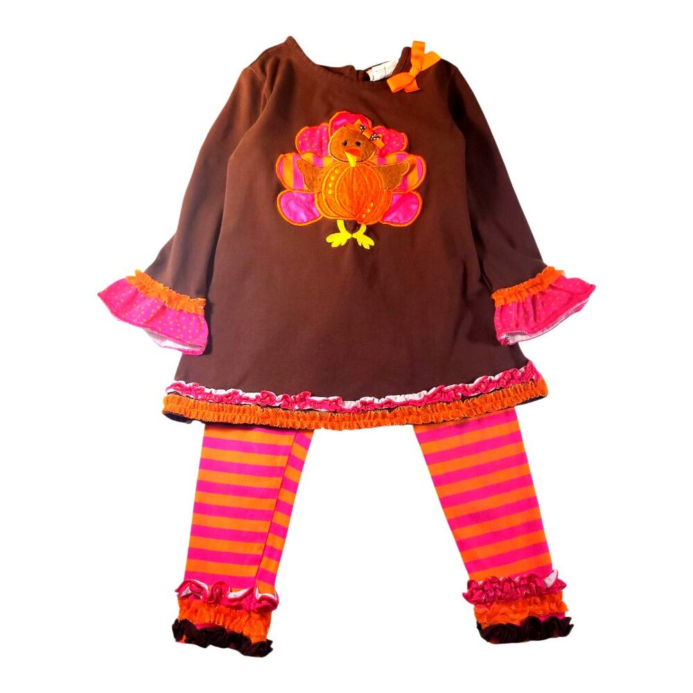 Emily Rose Girl's 2 Pc Embellished Turkey Pants Set Embroidery Ruffles Size 5